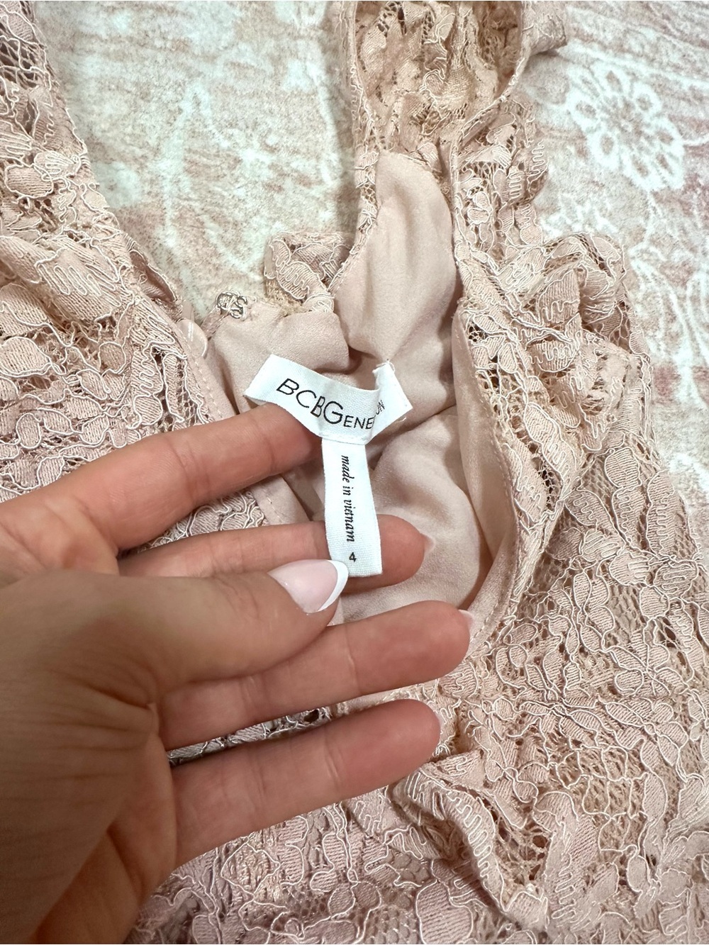 BCBG ๐ธ Dusty Rose Lace Ruffled Romper - Picture 7 of 16